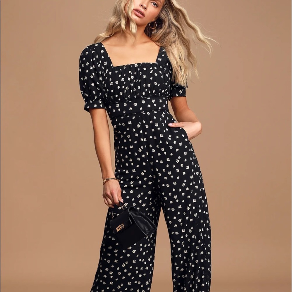 Lulu’s Black and White Floral Jumpsuit